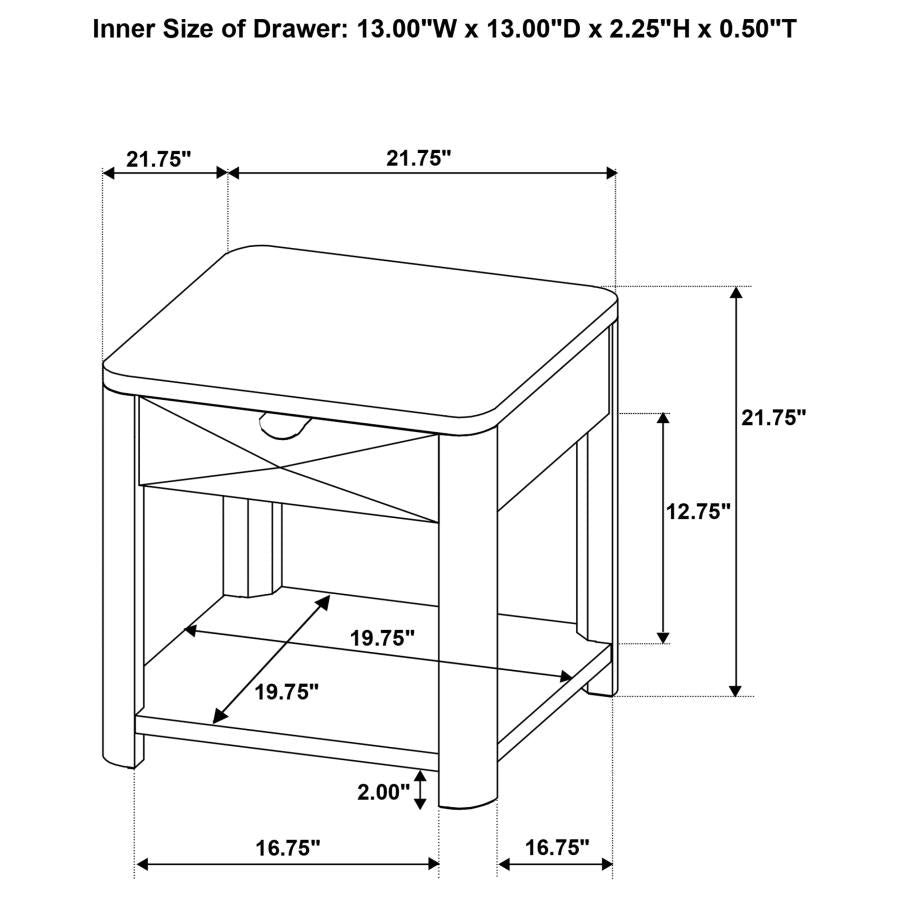 Marcelo Wood End Table with Drawer and Shelf Coffee