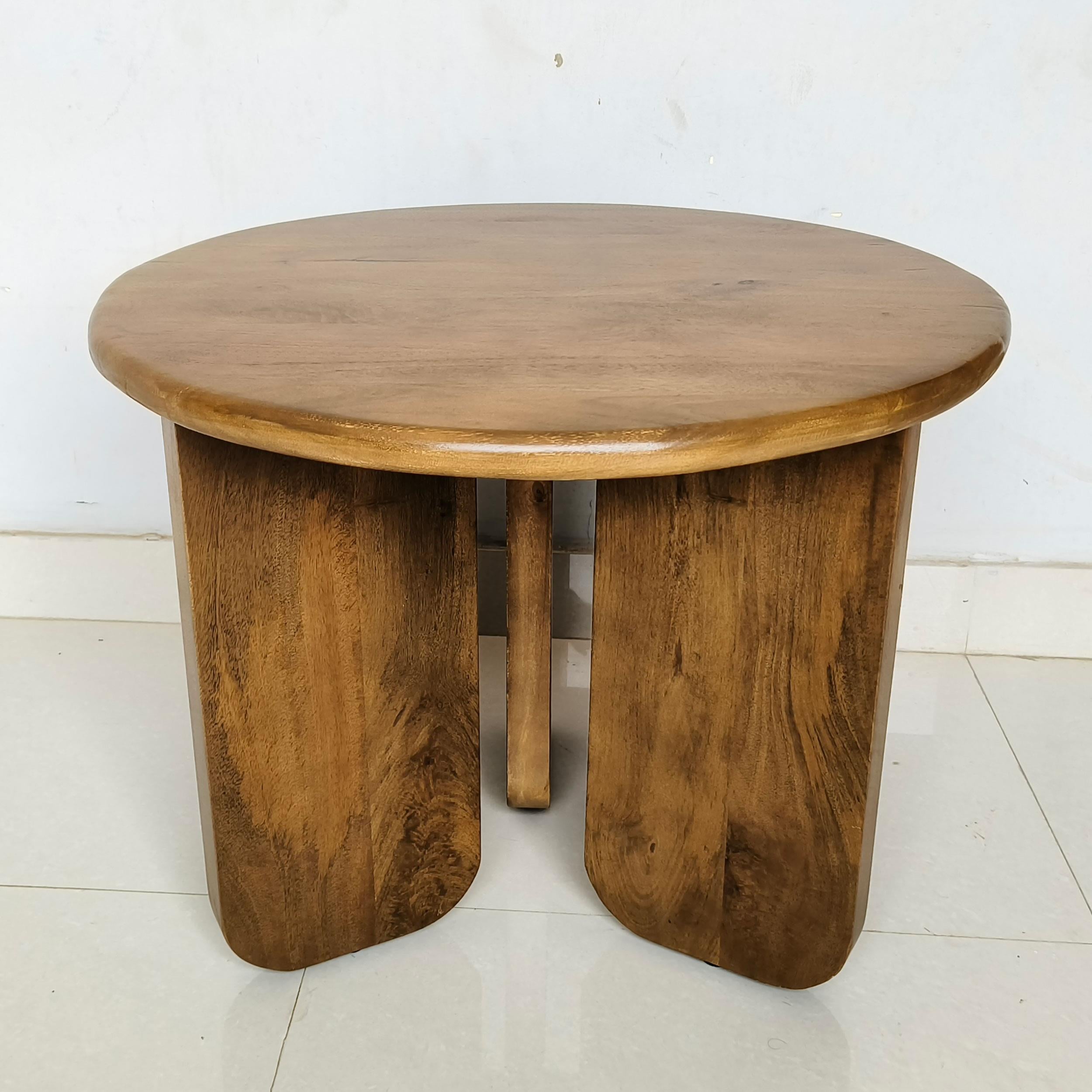 Dale Sculptural Round Solid Mango Wood End Table Honey Mango