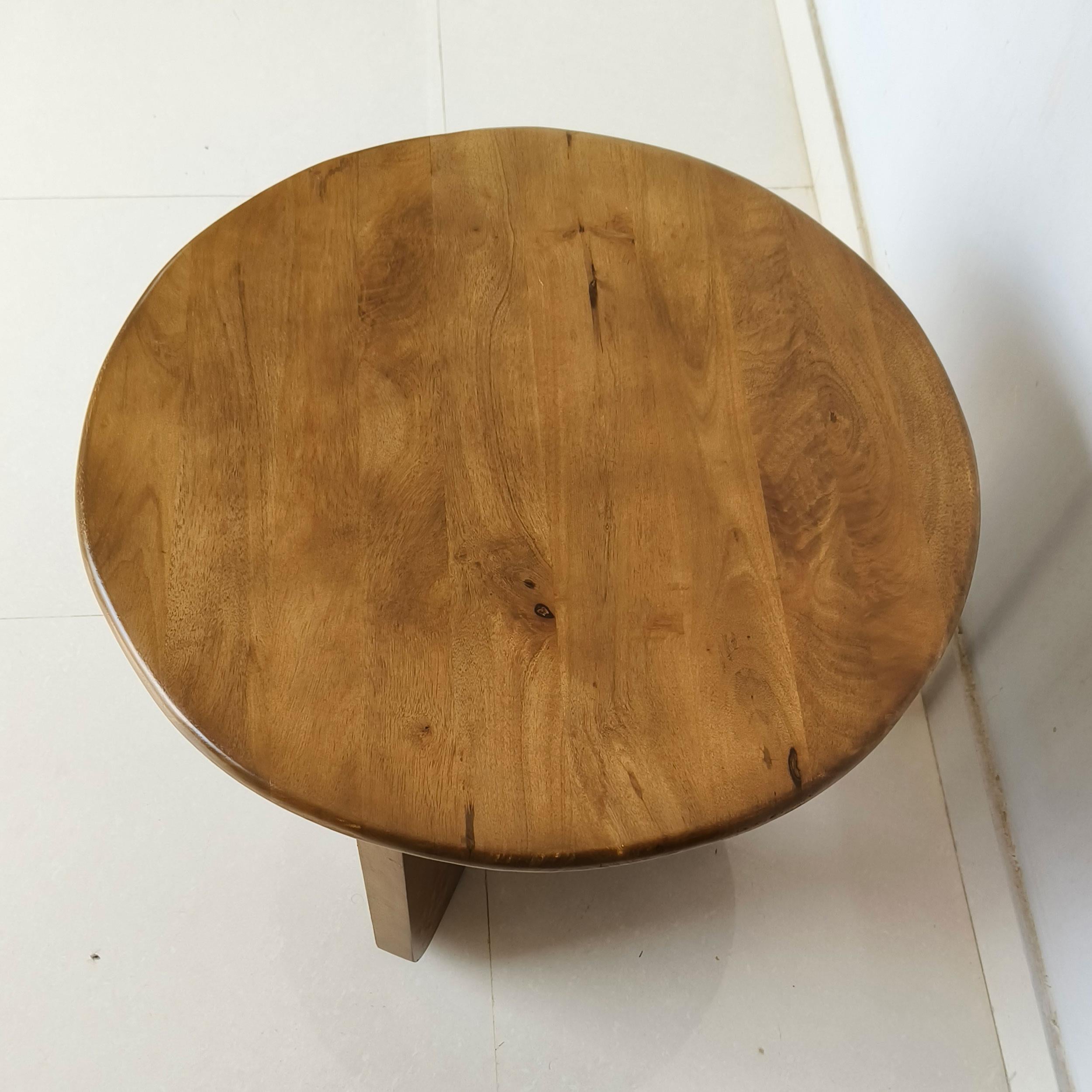 Dale Sculptural Round Solid Mango Wood End Table Honey Mango