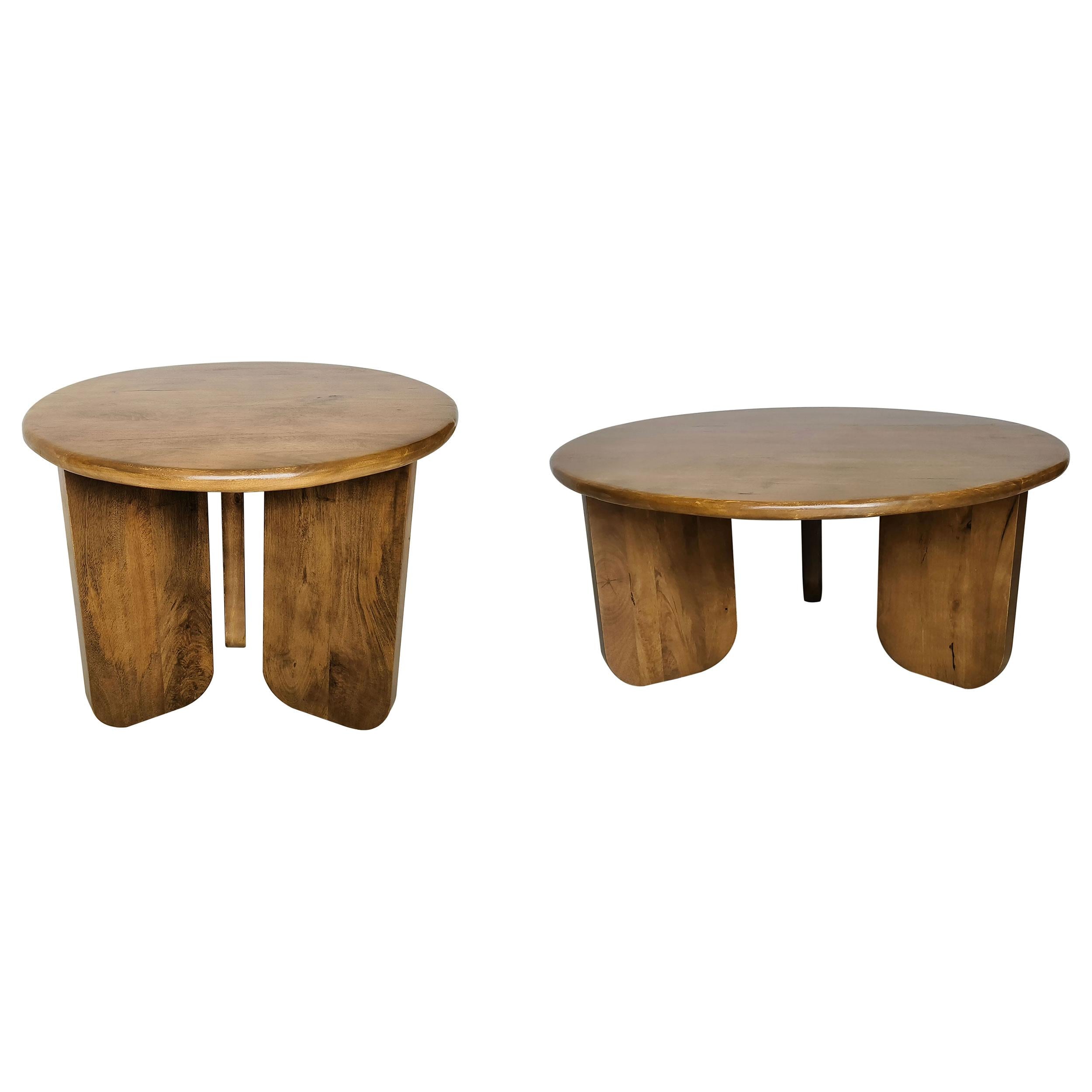 Dale 2-Piece Round Mango Wood Coffee and End Table Set Honey Mango