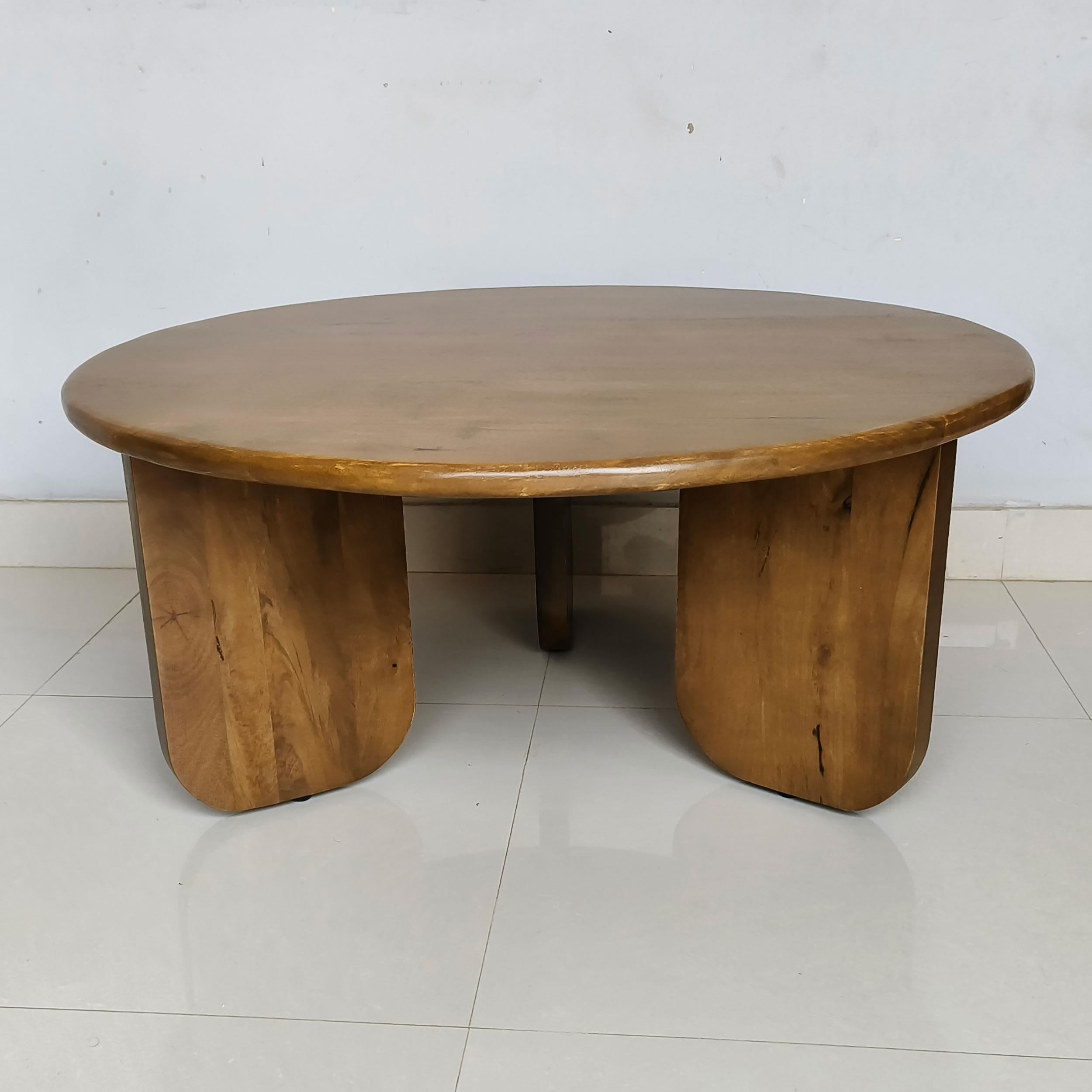 Dale Sculptural Round Solid Mango Wood Coffee Table Honey Mango
