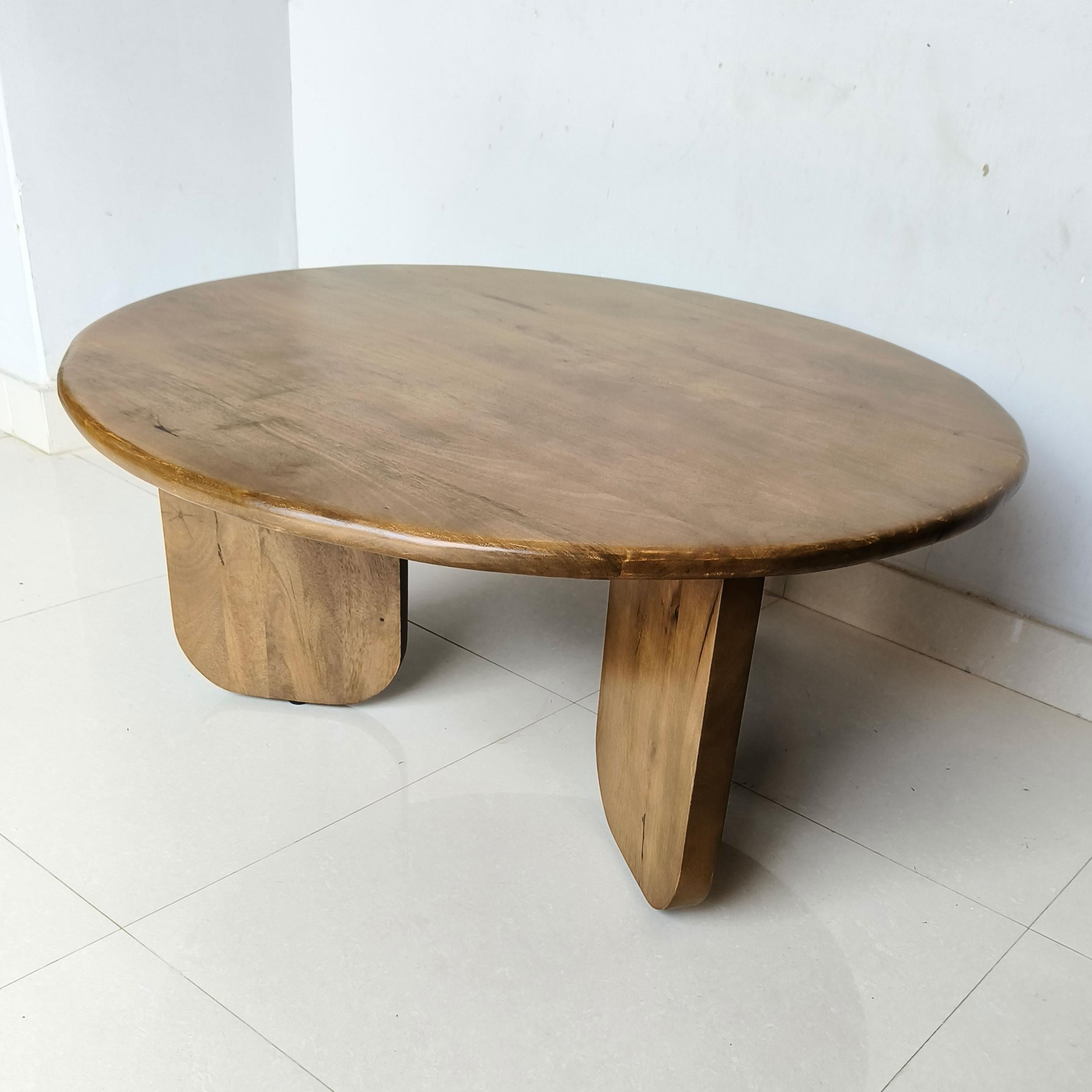 Dale Sculptural Round Solid Mango Wood Coffee Table Honey Mango