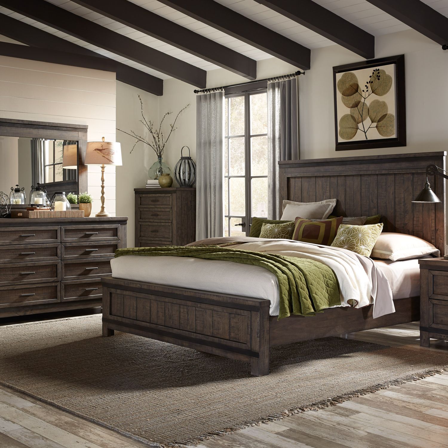 Thornwood Hills King California Panel Bed, Dresser & Mirror, Chest