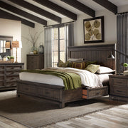 Thornwood Hills King Two Sided Storage Bed, Dresser & Mirror, Chest, Nightstand