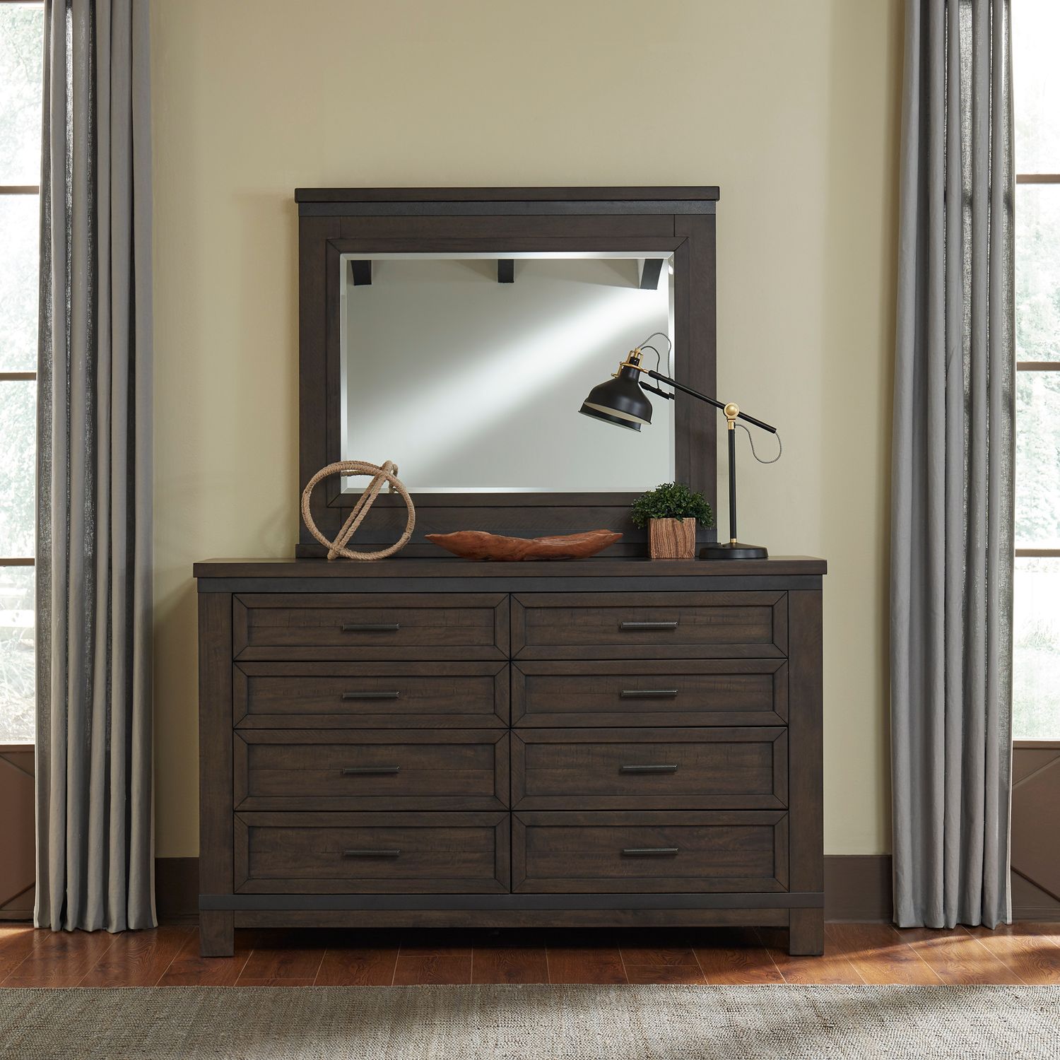 Thornwood Hills King Bookcase Bed, Dresser & Mirror, Nightstand