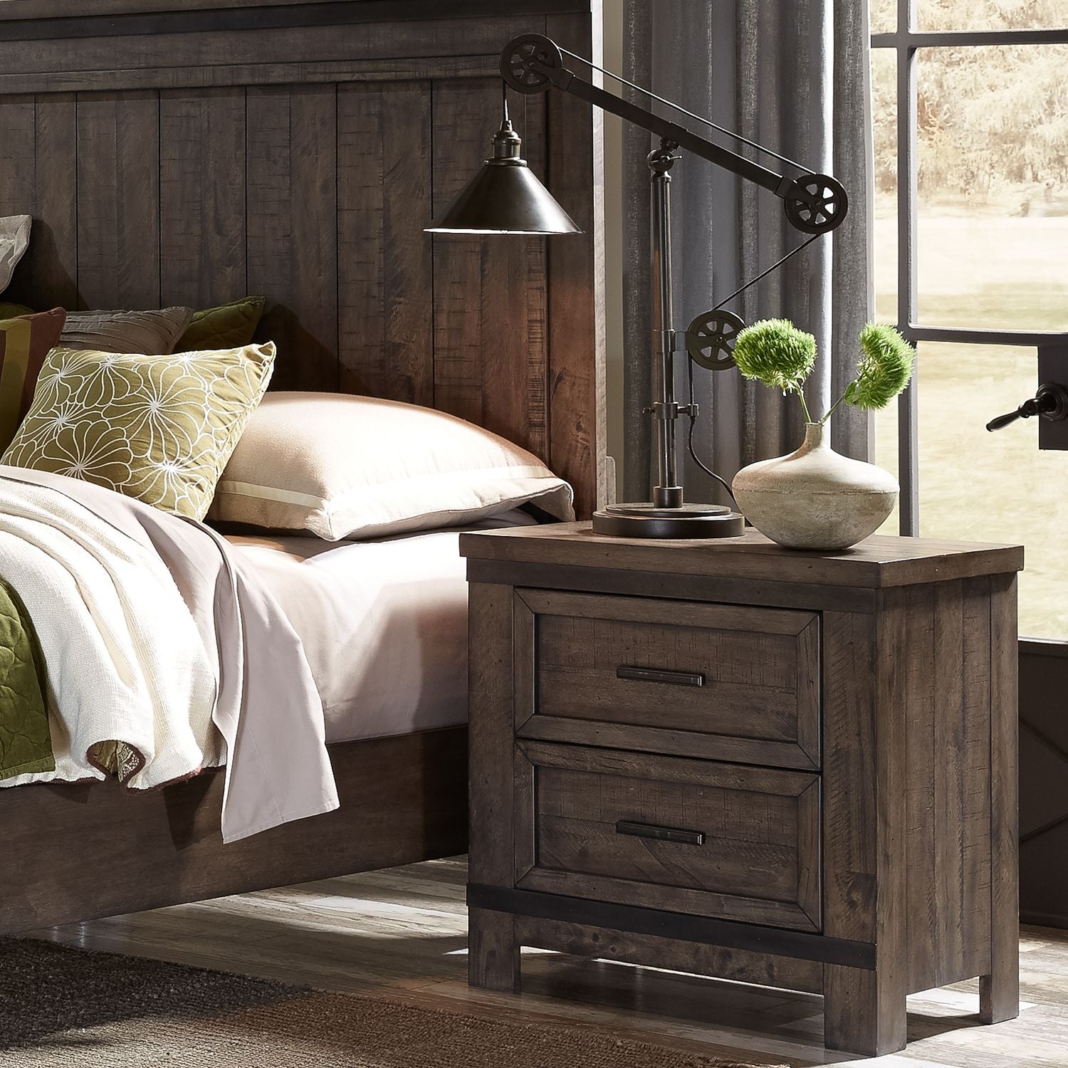 Thornwood Hills King Bookcase Bed, Dresser & Mirror, Nightstand