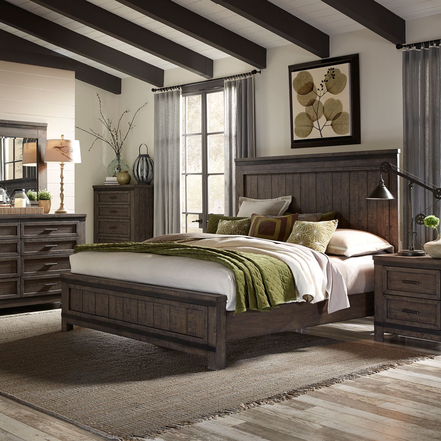 Thornwood Hills King Panel Bed, Dresser & Mirror, Nightstand