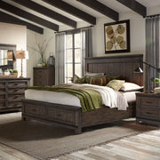 Thornwood Hills Queen Two Sided Storage Bed, Dresser & Mirror, Nightstand
