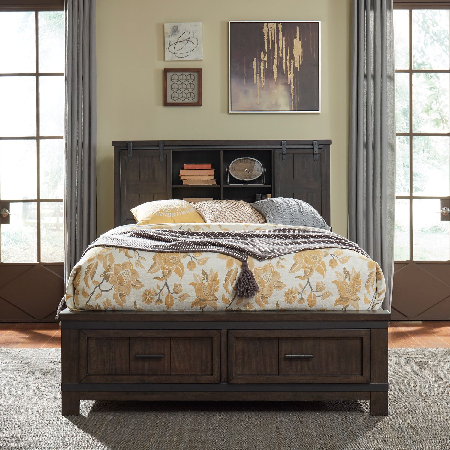 Thornwood Hills Queen Bookcase Bed, Dresser & Mirror, Nightstand