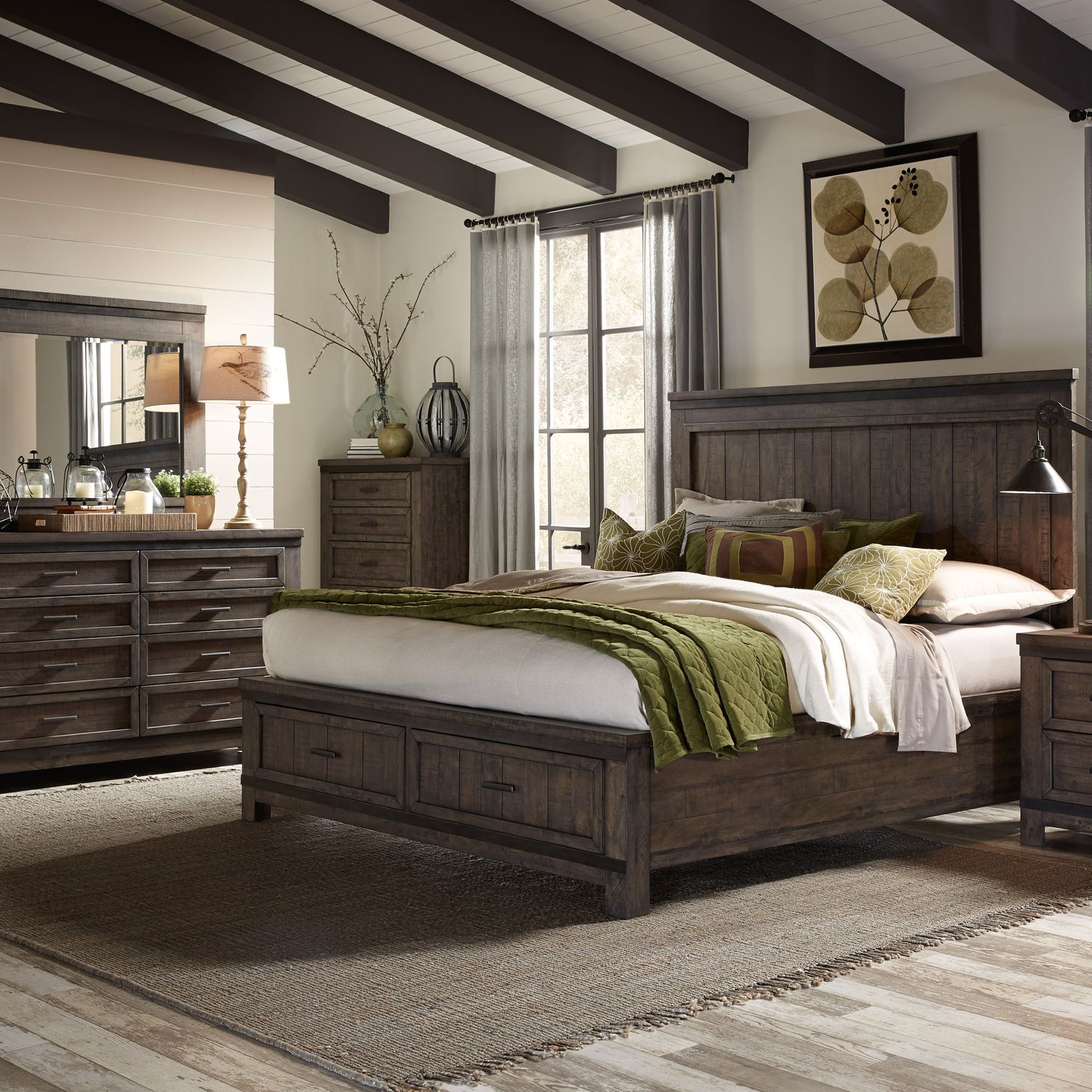 Thornwood Hills Queen Storage Bed, Dresser & Mirror