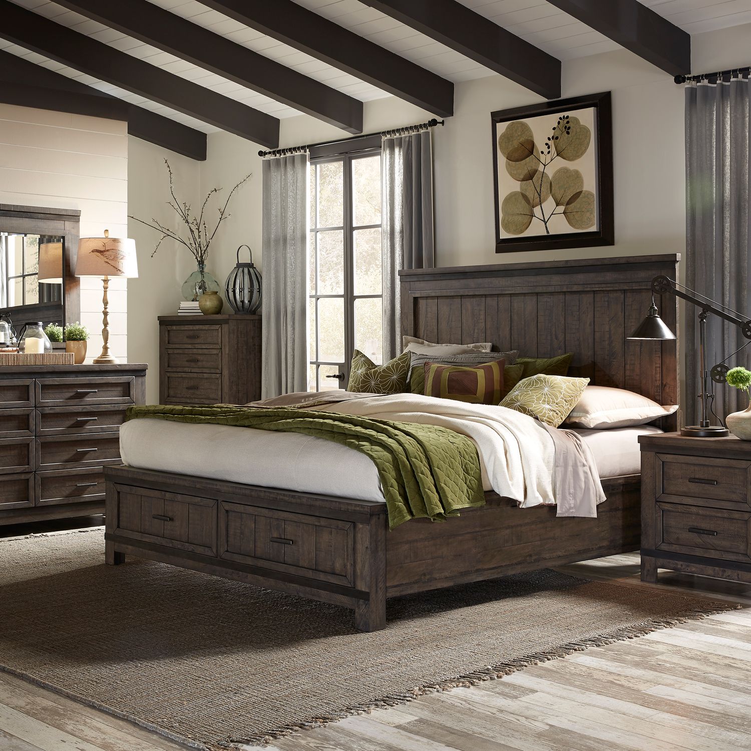 Thornwood Hills Queen Storage Bed, Dresser & Mirror, Nightstand