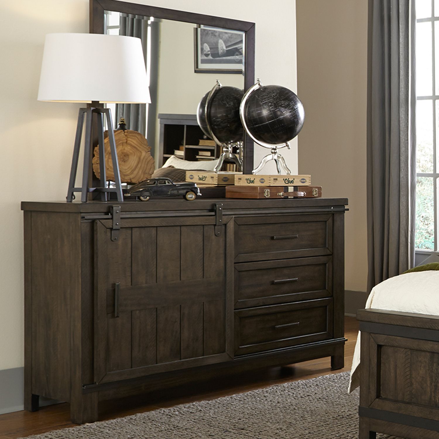 Thornwood Hills Full Bookcase Bed, Dresser & Mirror