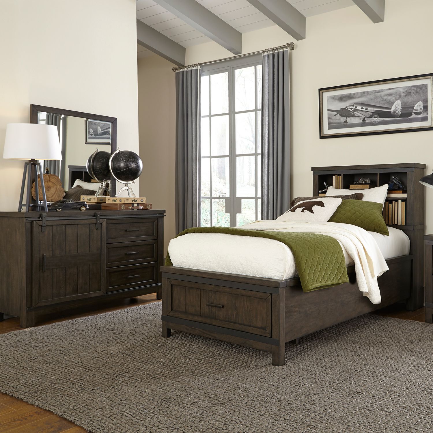 Thornwood Hills Full Bookcase Bed, Dresser & Mirror