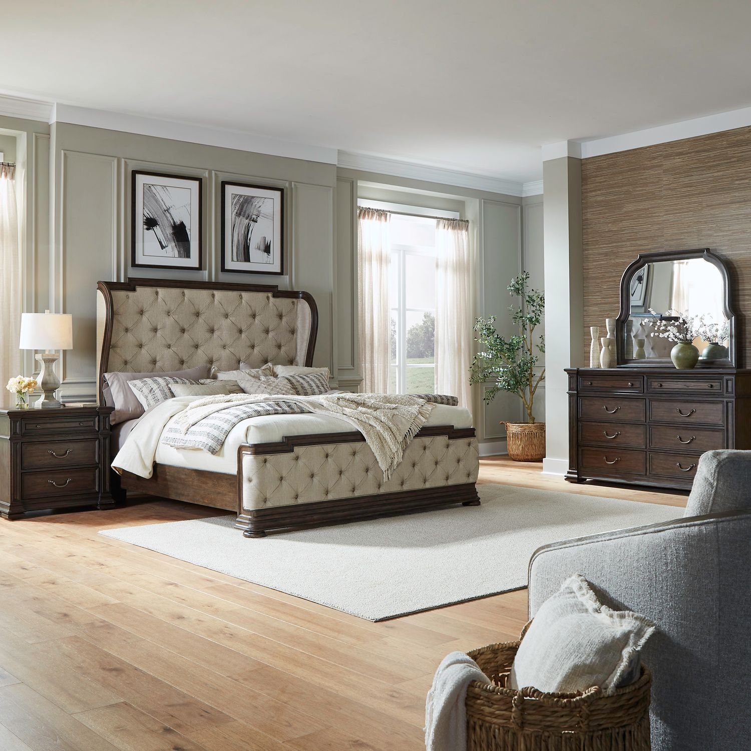 Providence Park Queen Shelter Bed, Dresser & Mirror, Nightstand