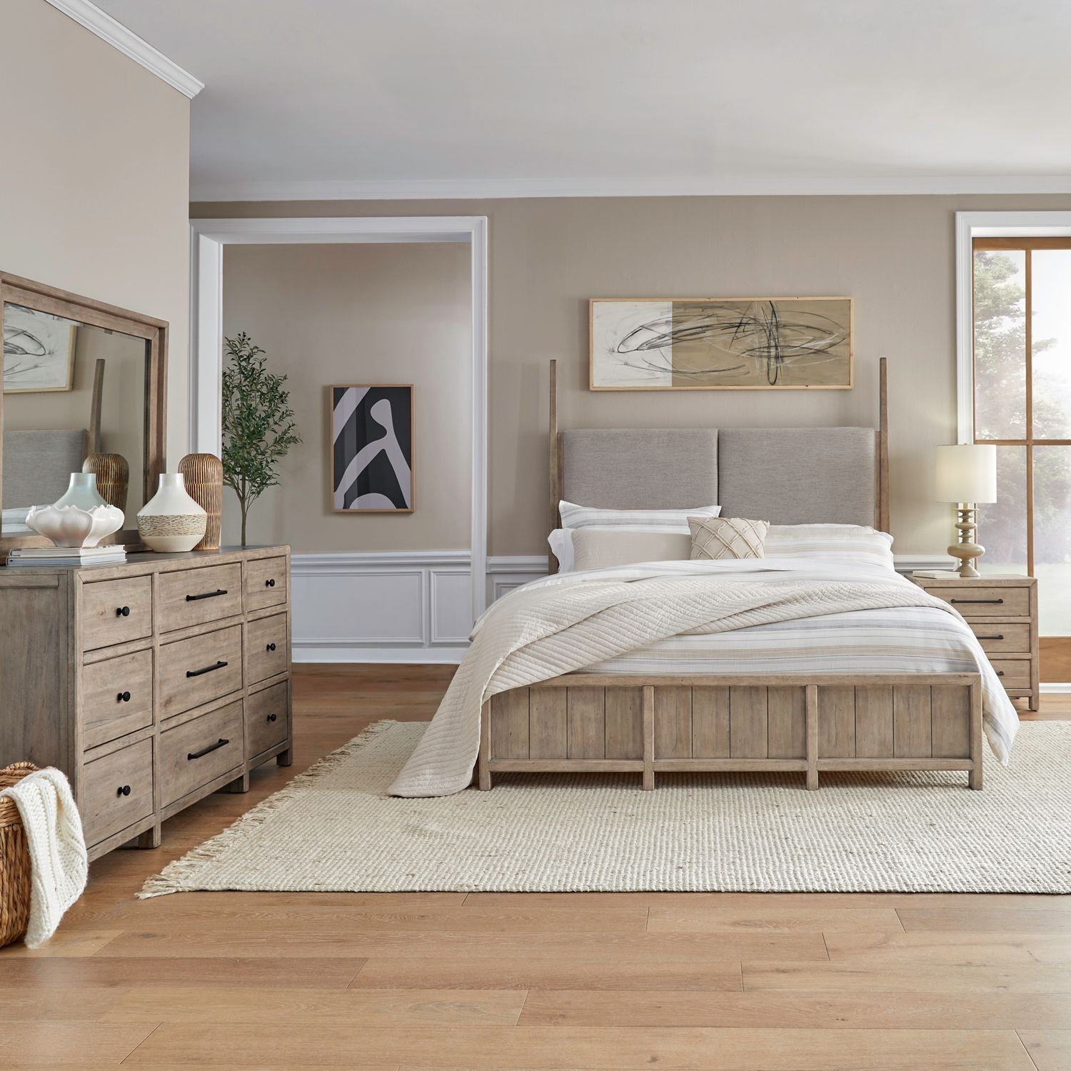 Proximity Place King Poster Bed, Dresser & Mirror, Nightstand