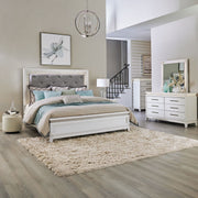 Reflections King California Upholstery Bed, Dresser & Mirror, Chest
