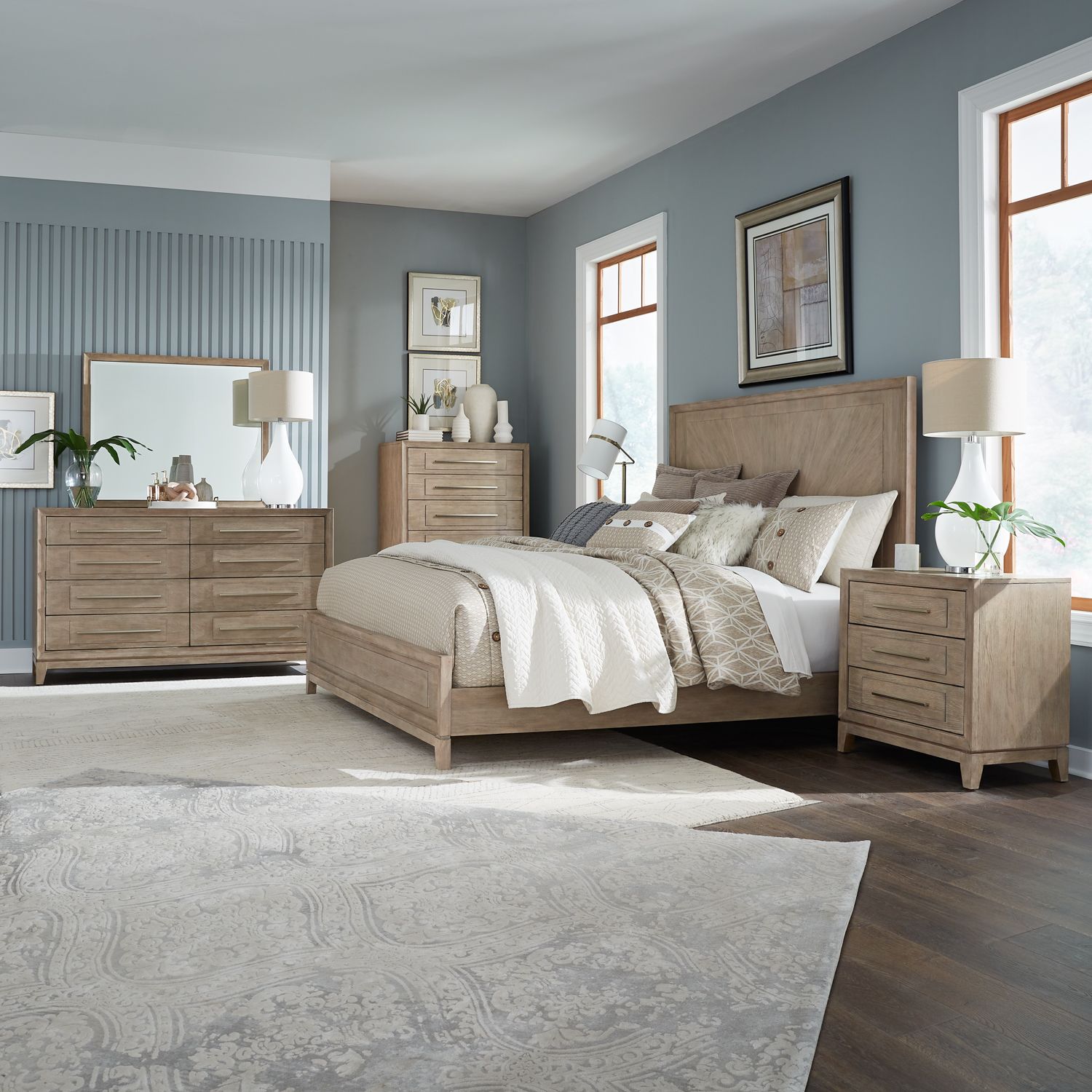 Brentwood King California Panel Bed, Dresser & Mirror, Chest, Nightstand