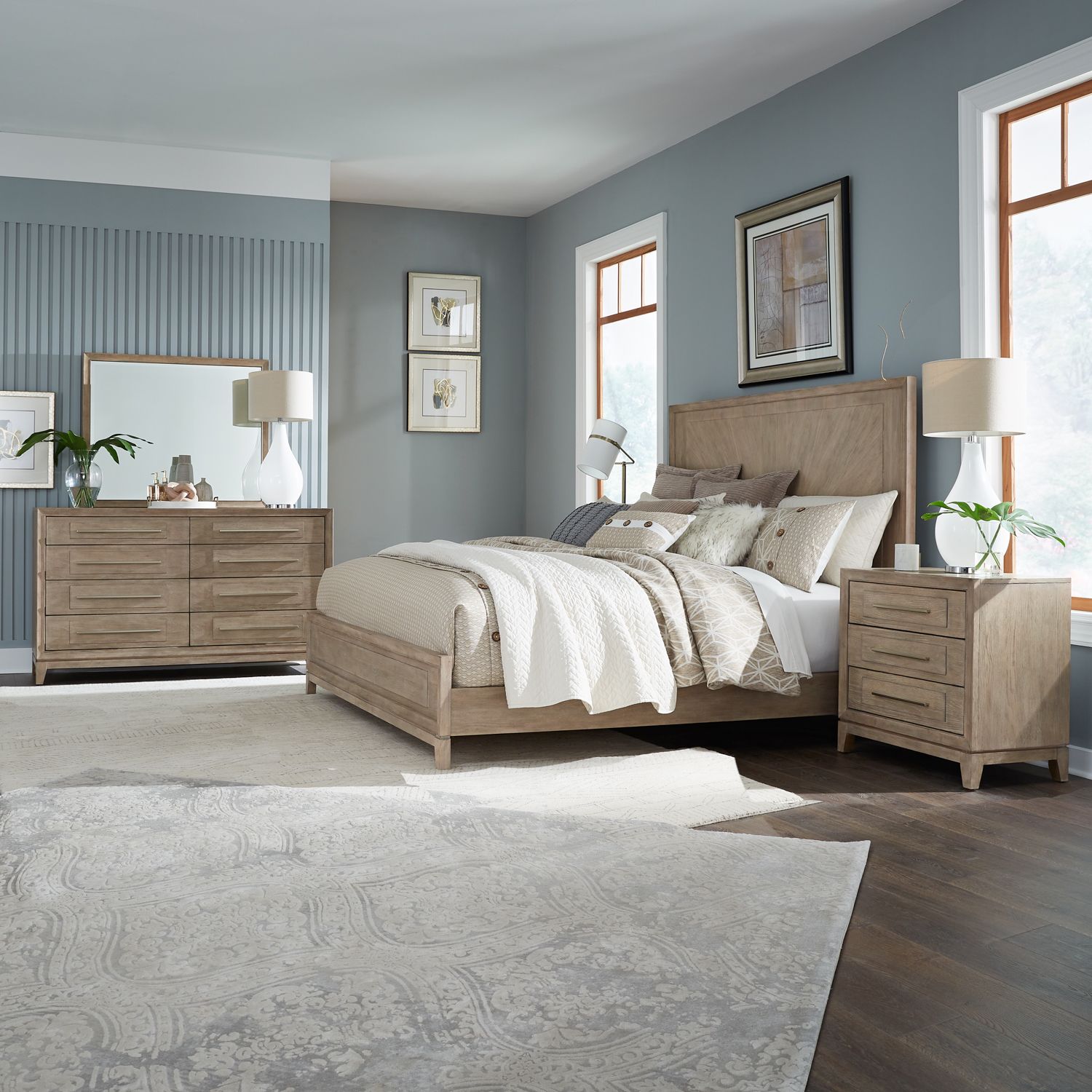 Brentwood Queen Panel Bed, Dresser & Mirror, Nightstand
