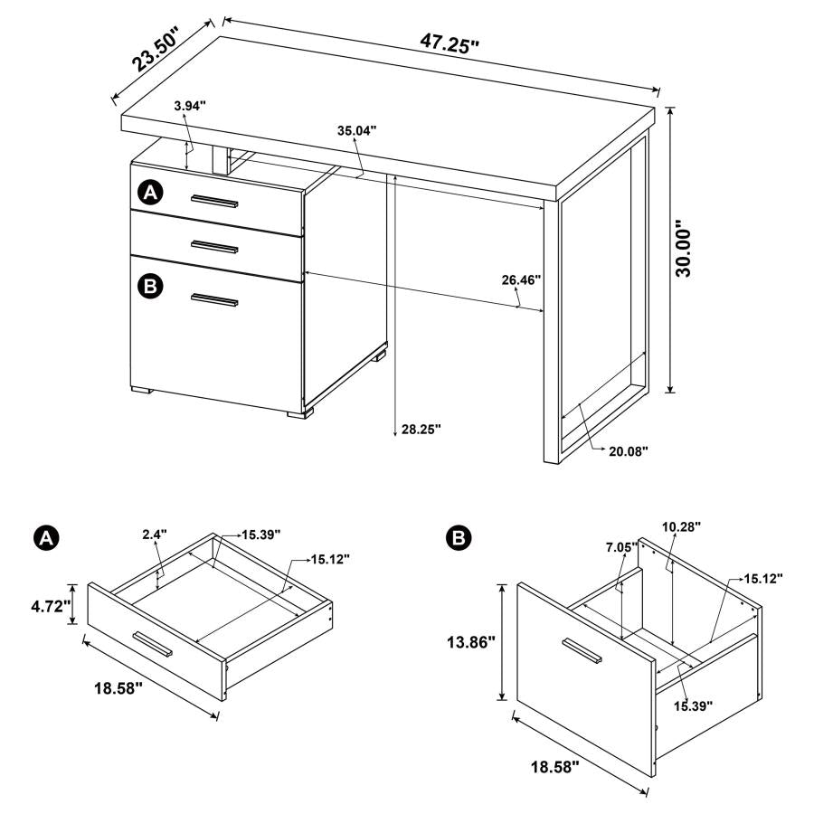 Brennan 47-inch 3-drawer Office Computer Desk Mango