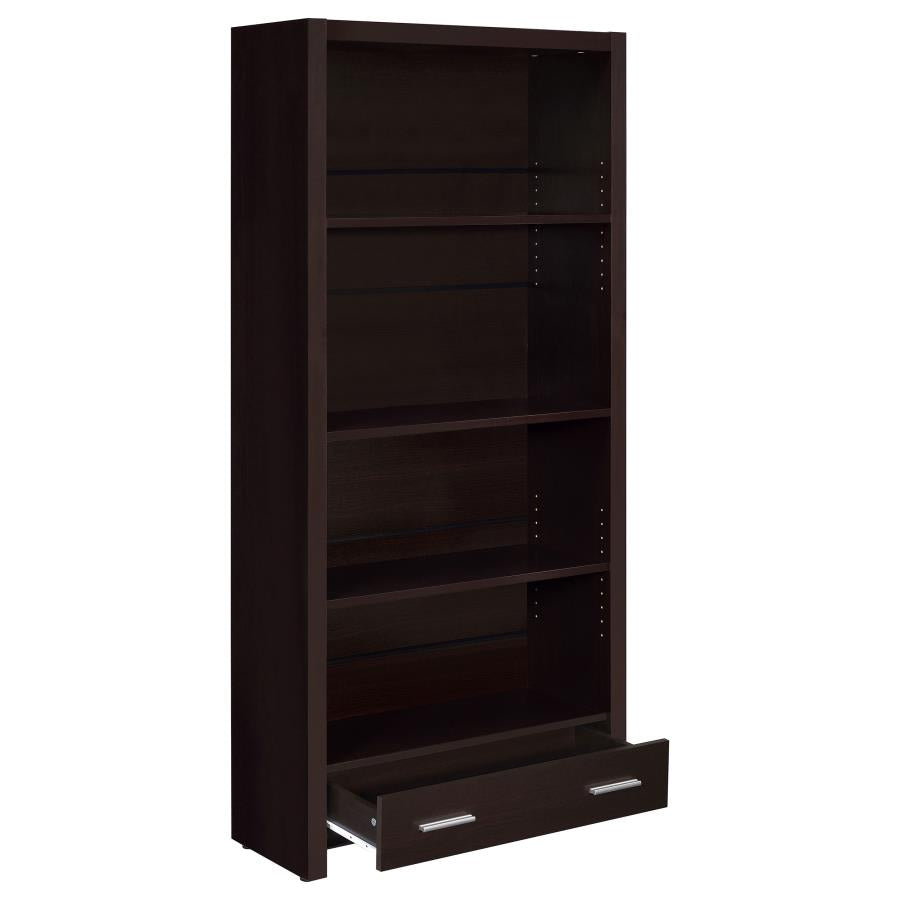 Skylar 71-inch 4-shelf Bookcase with Drawer Cappuccino