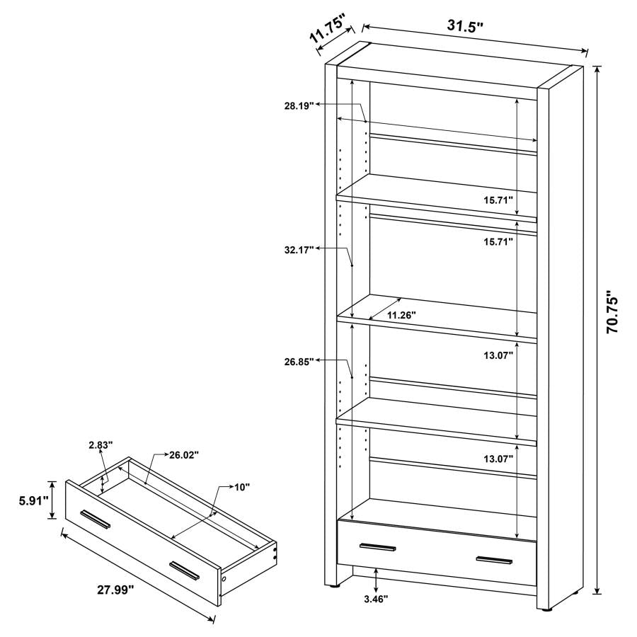 Skylar 71-inch 4-shelf Bookcase with Drawer Cappuccino
