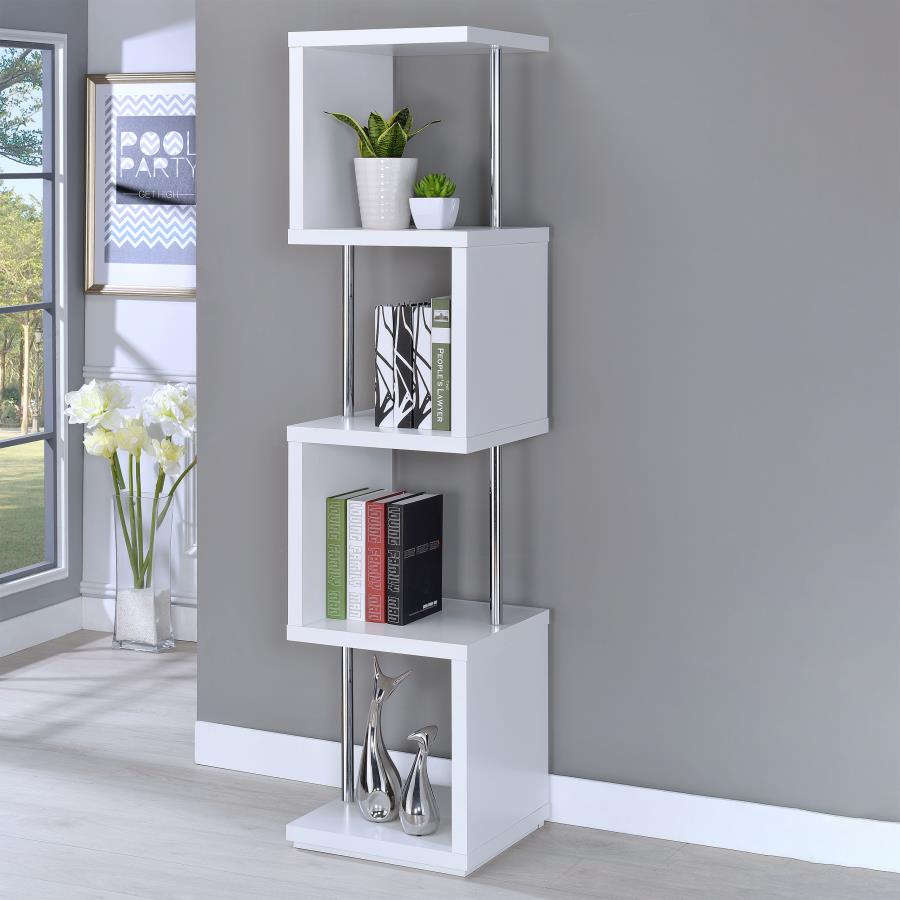 Baxter 67-inch 3-shelf Bookshelf White and Chrome