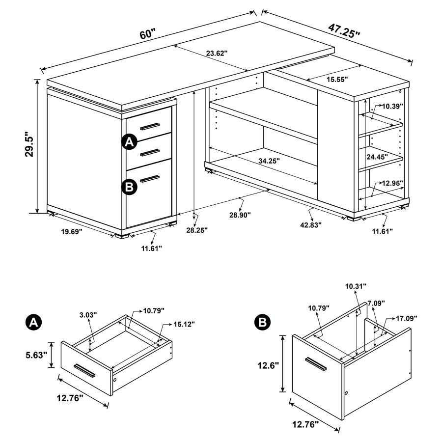 Yvette 60-inch 3-drawer L-Shape Computer Desk Grey Driftwood