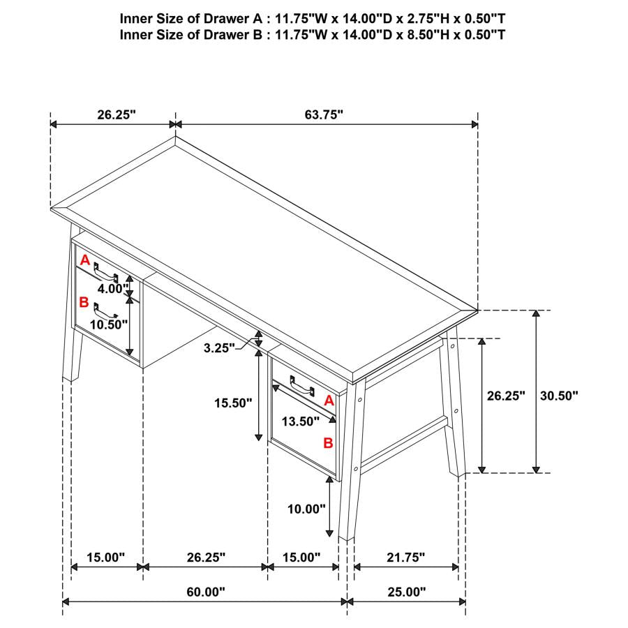 Goodson 64-inch 4-Drawer Double Pedestal Computer Desk Black