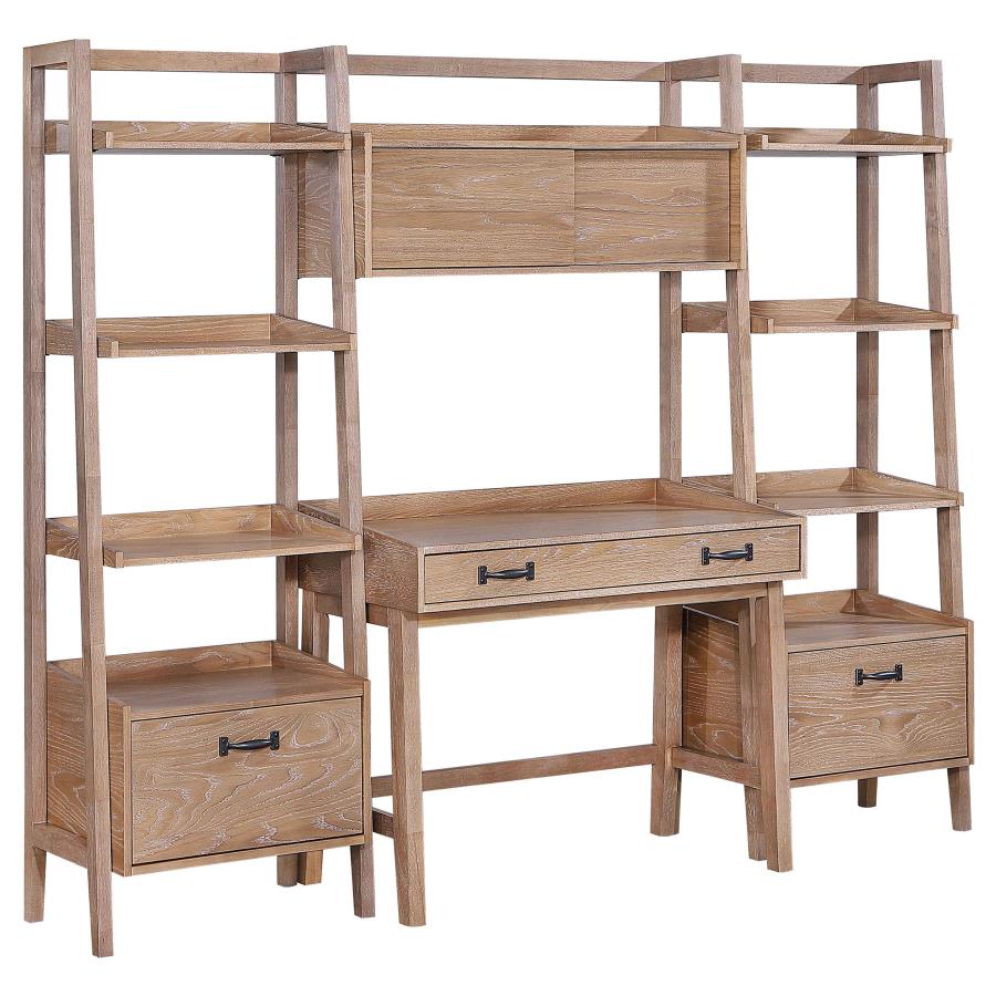 Fabian 4-piece Computer Desk and Bookshelf Set Distressed Light Brown