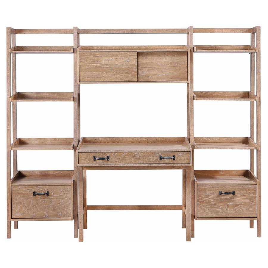 Fabian 4-piece Computer Desk and Bookshelf Set Distressed Light Brown