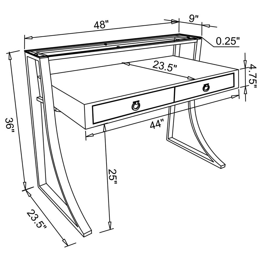 Gemma 48-inch 2-drawer Writing Desk White High Gloss