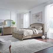 Avalon King California Upholstery Storage Bed, Dresser & Mirror