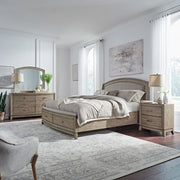 Avalon King California Upholstery Storage Bed, Dresser & Mirror, Nightstand