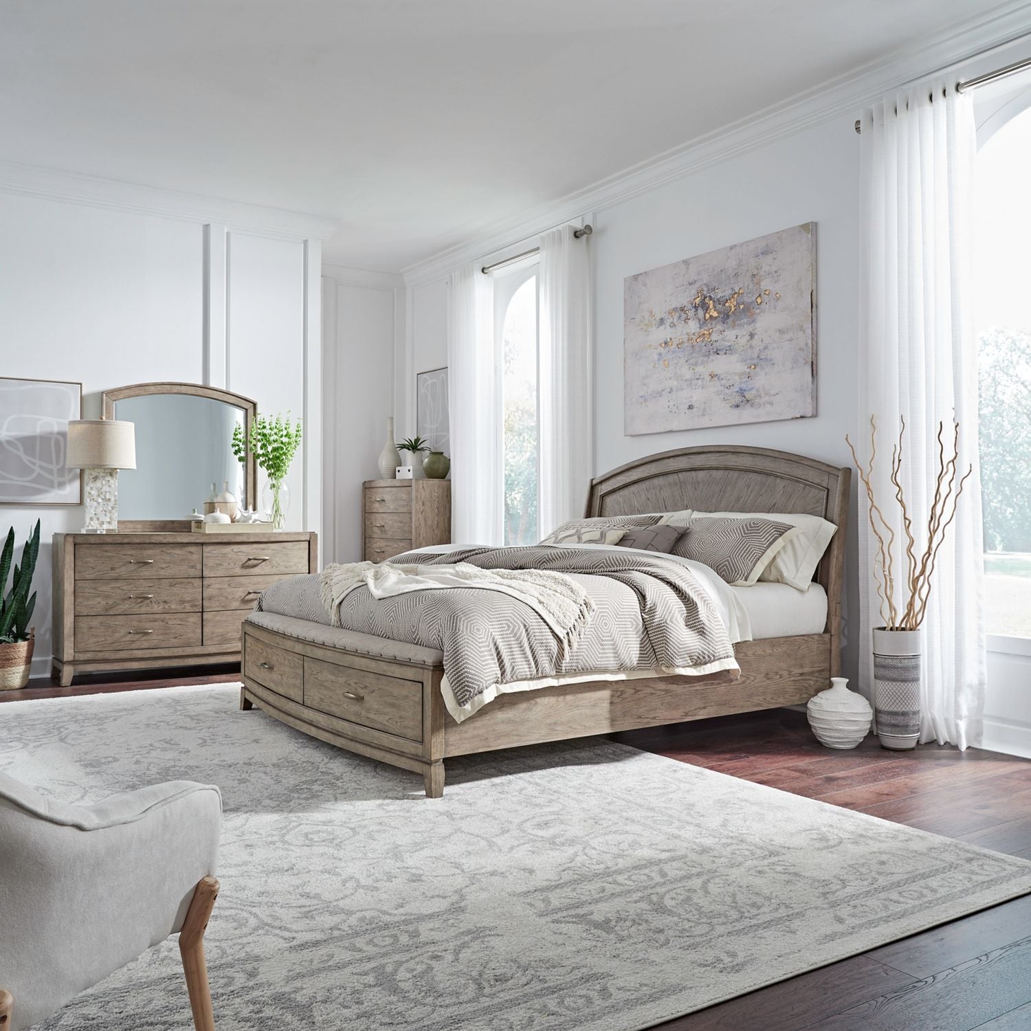 Avalon King California Panel Storage Bed, Dresser & Mirror, Chest
