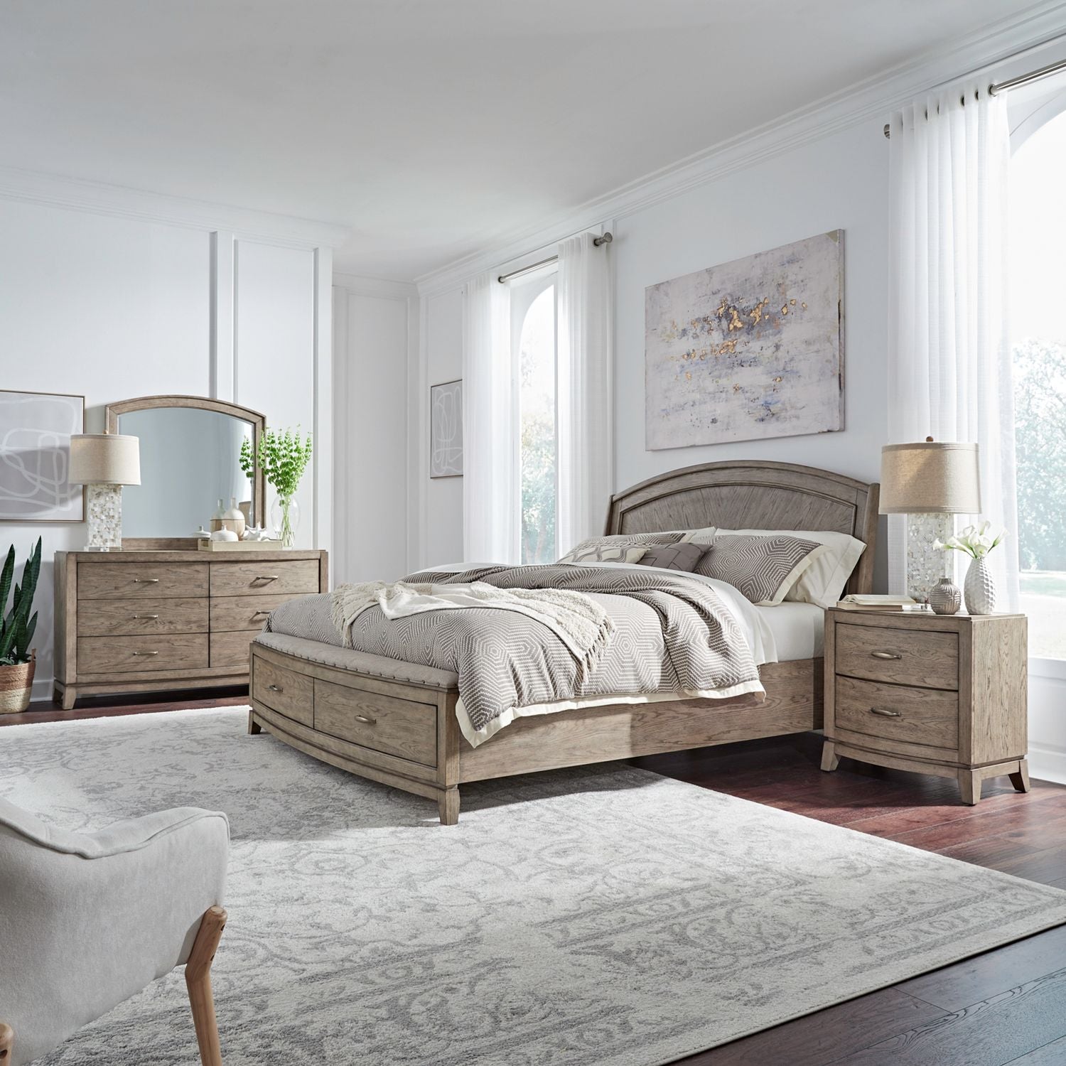 Avalon King California Panel Storage Bed, Dresser & Mirror, NS