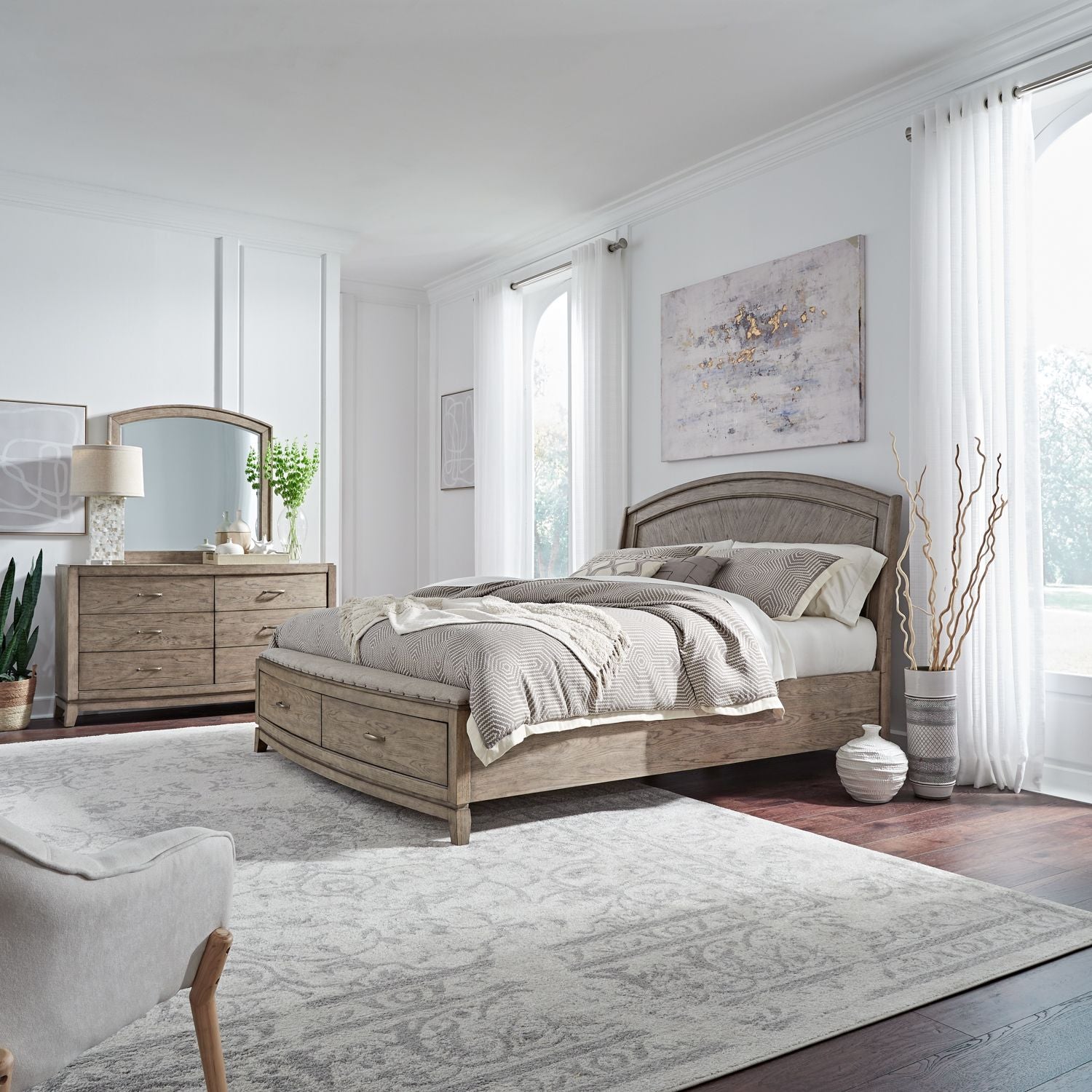 Avalon King Panel Storage Bed, Dresser & Mirror