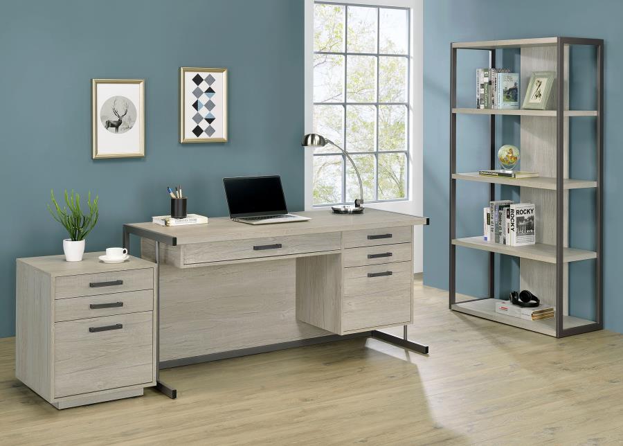 Loomis 72-inch 3-shelf Bookshelf Whitewashed Grey