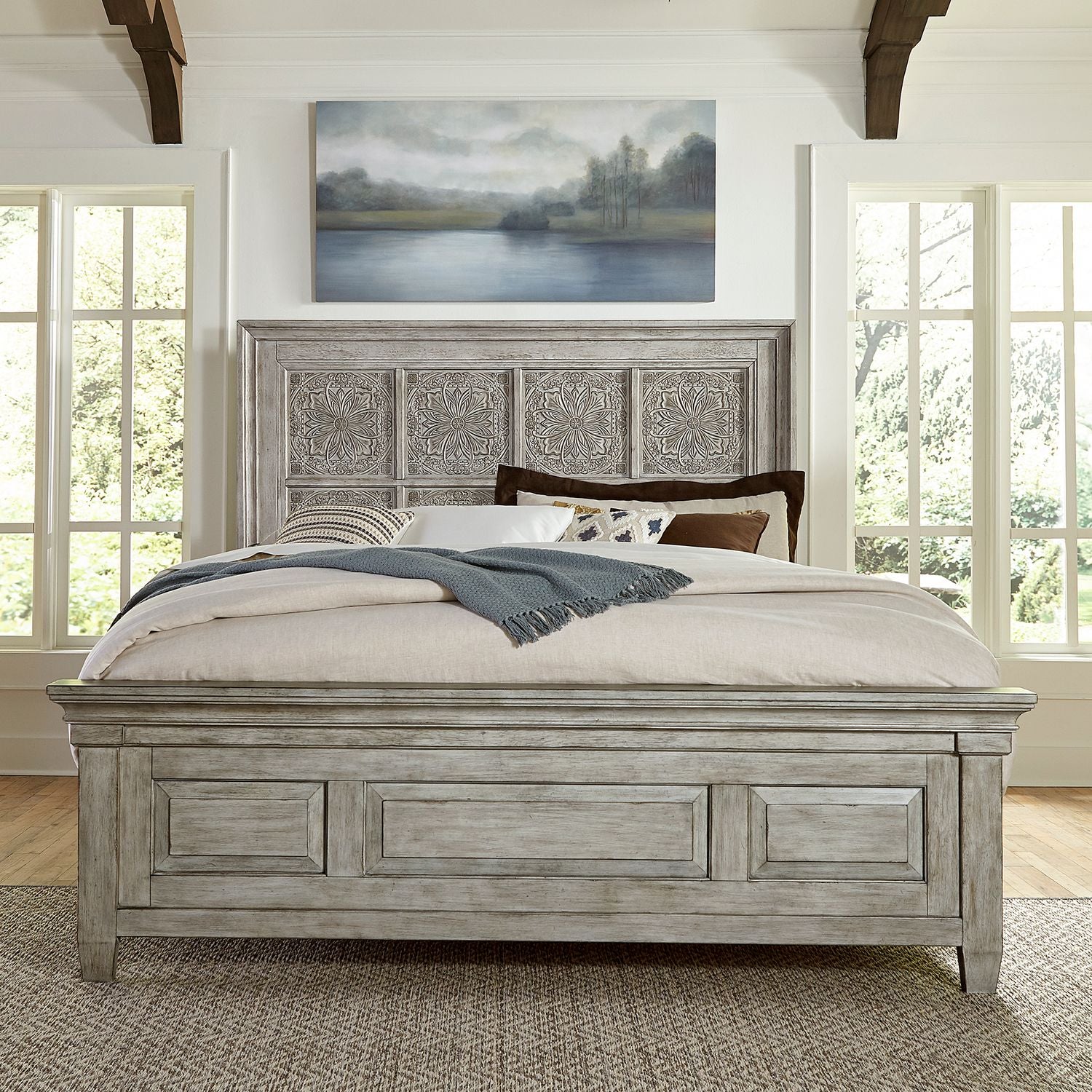Heartland King Opt California Panel Bed, Dresser & Mirror, Chest, Nightstand