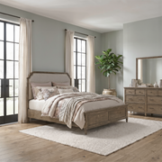Hickory Grove King California Upholstery Bed, Dresser & Mirror