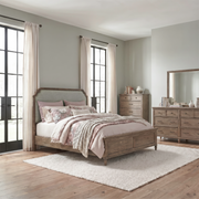 Hickory Grove King California Upholstery Bed, Dresser & Mirror, Chest