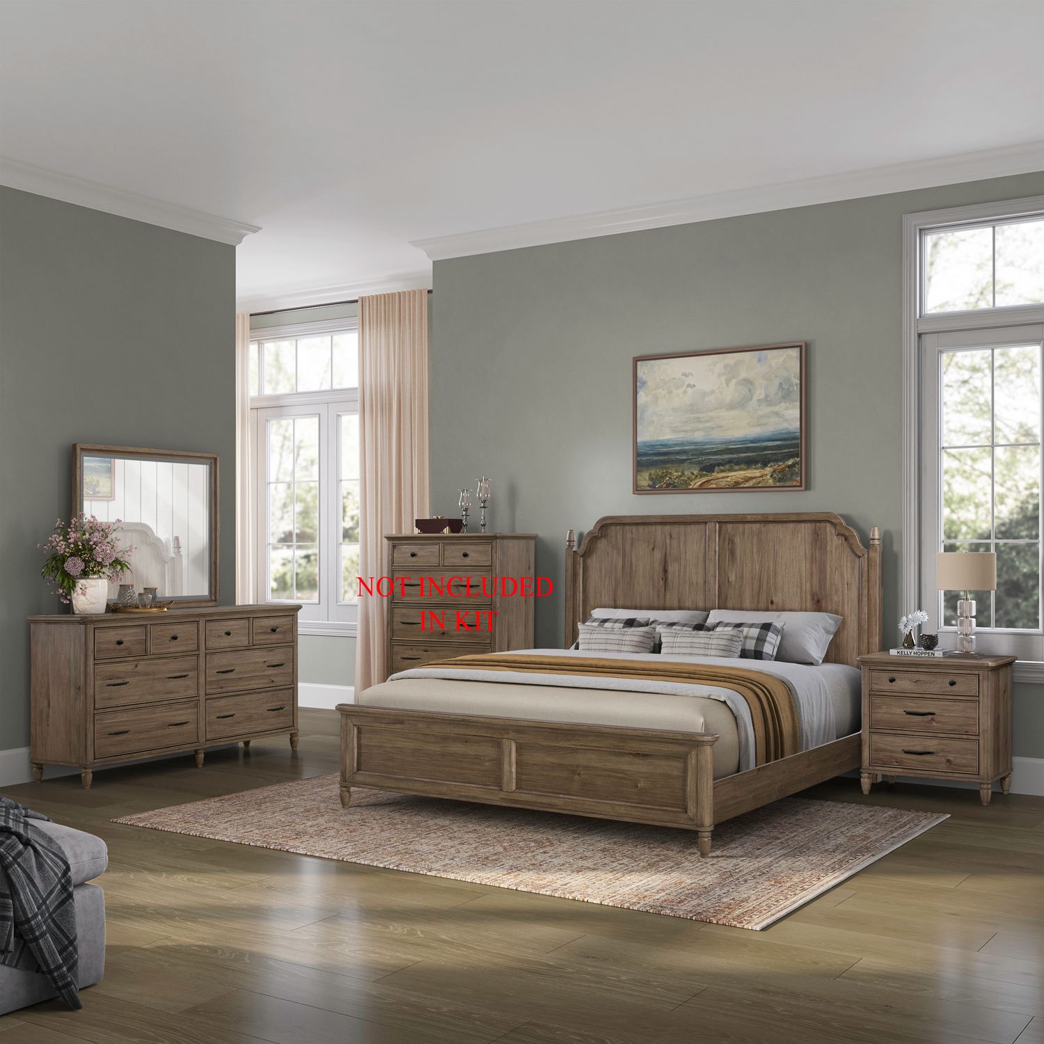 Hickory Grove Queen Panel Bed, Dresser & Mirror, Nightstand