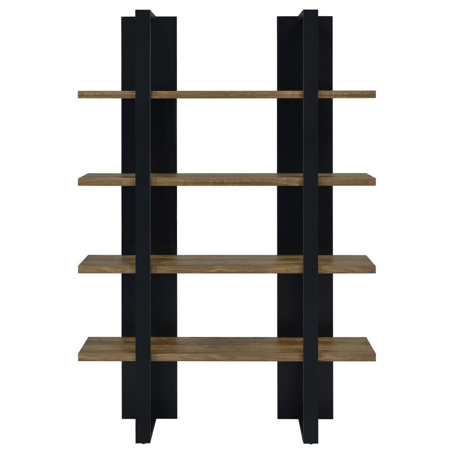 Danbrook 71-inch 4-shelf Bookshelf Black and Aged Walnut