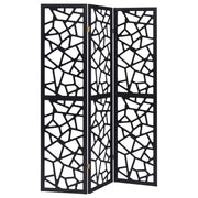 Nailan 3-Panel Room Divider Folding Screen Black Open Mosaic