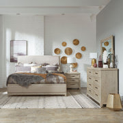 Belmar King California Upholstered Bed, Dresser & Mirror, Nightstand