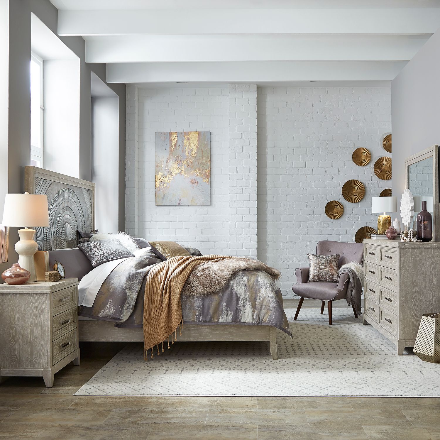 Belmar King California Panel Bed, Dresser & Mirror, Nightstand