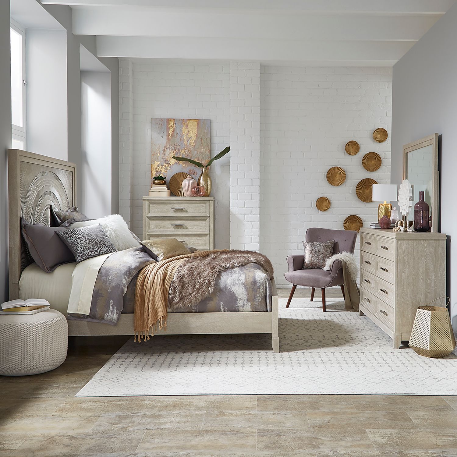 Belmar Queen Panel Bed, Dresser & Mirror, Chest