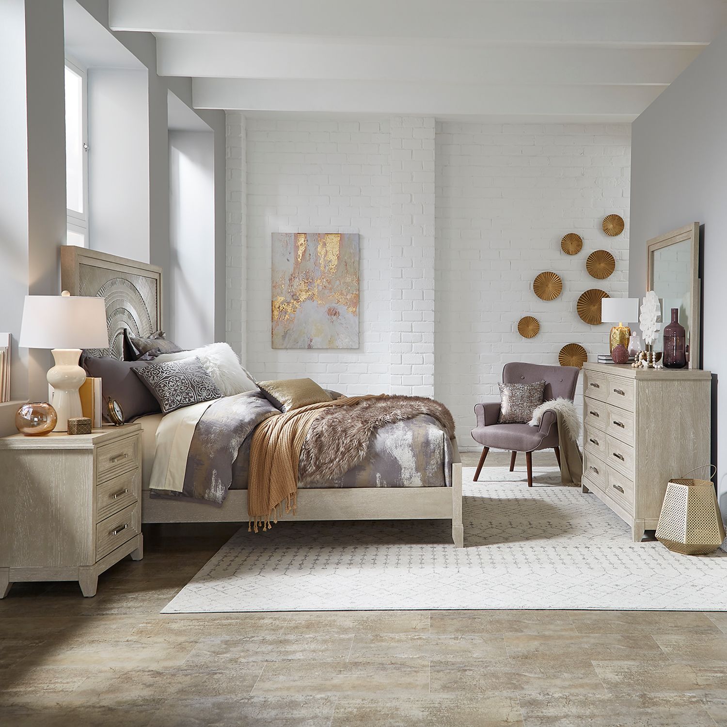 Belmar Queen Panel Bed, Dresser & Mirror, Nightstand
