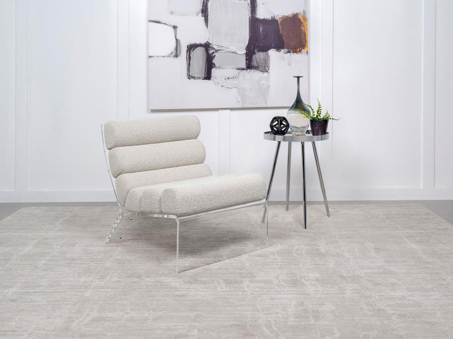 Serreta Channel-Tufted Boucle Accent Chair with Acrylic Frame Ivory