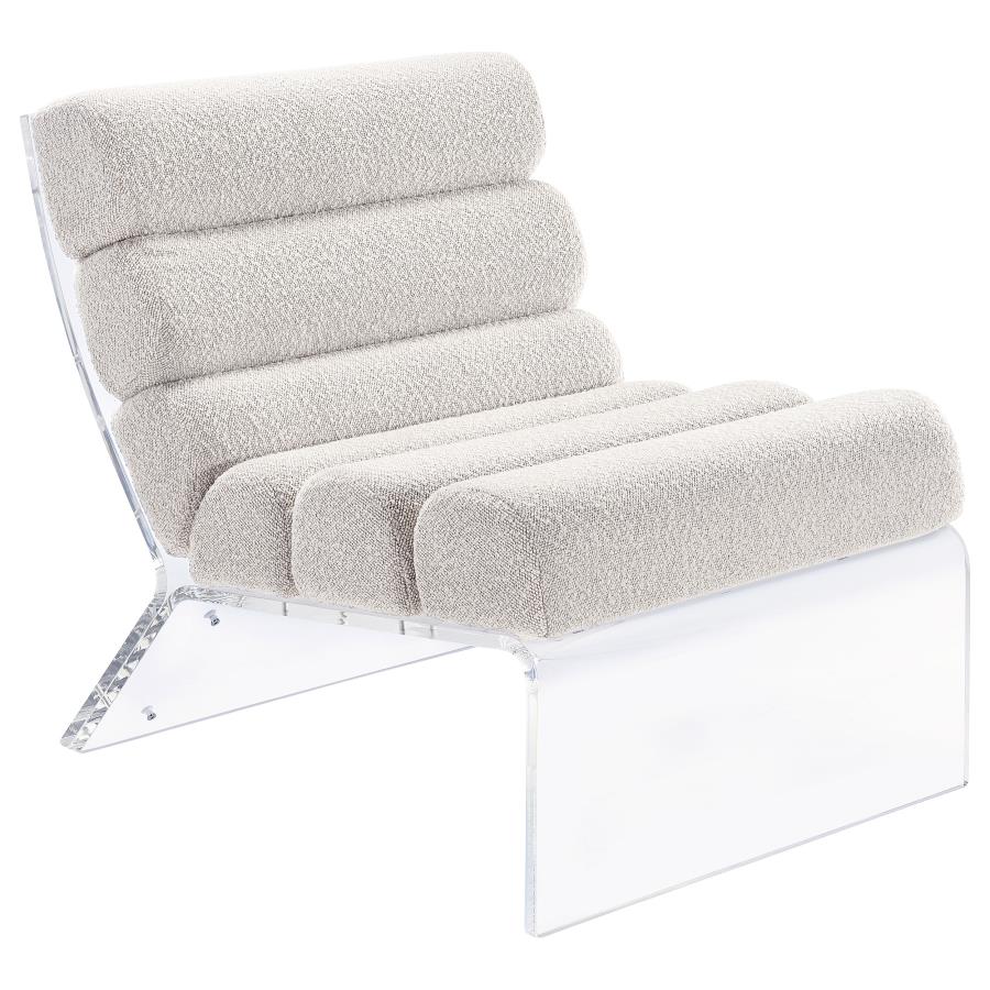 Serreta Channel-Tufted Boucle Accent Chair with Acrylic Frame Ivory