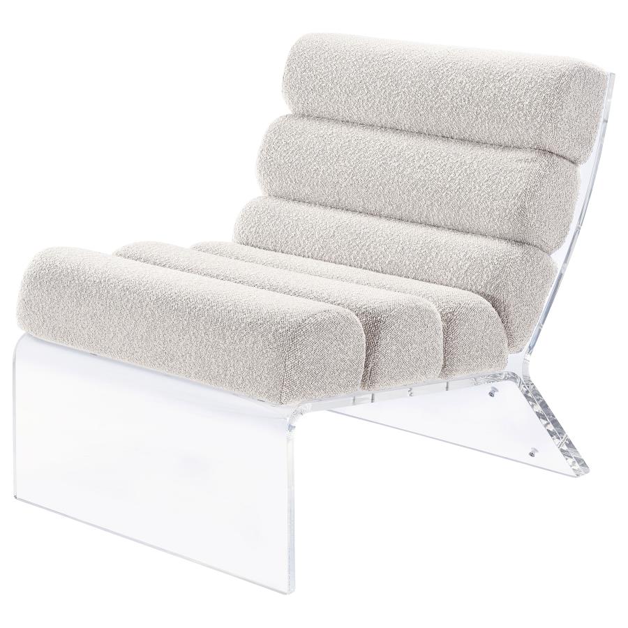 Serreta Channel-Tufted Boucle Accent Chair with Acrylic Frame Ivory